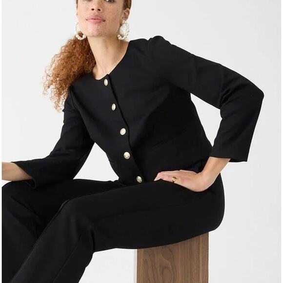 J. Crew Louisa Lady Jacket in Italian Ponte Gold Button Cropped Blazer Black - Picture 2 of 16